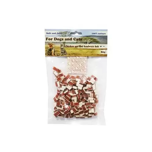Pochoutka Sandwich kostky kuře s treskou mini 1cm/80g