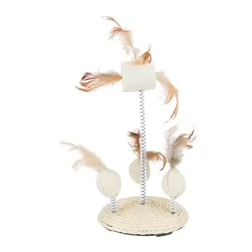 Přírodní hračka na pružině (lufa, peří) 15x30 cm