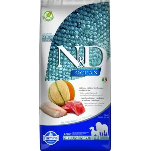  N&D OCEAN Dog GF Salmon, Cod & Cantaloupe Melon Adult Medium & Maxi 12 kg