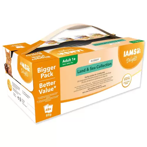 Kapsička IAMS Delights Adult mořské a suchozemské maso v omáčce multipack 4080g (48x85g) 