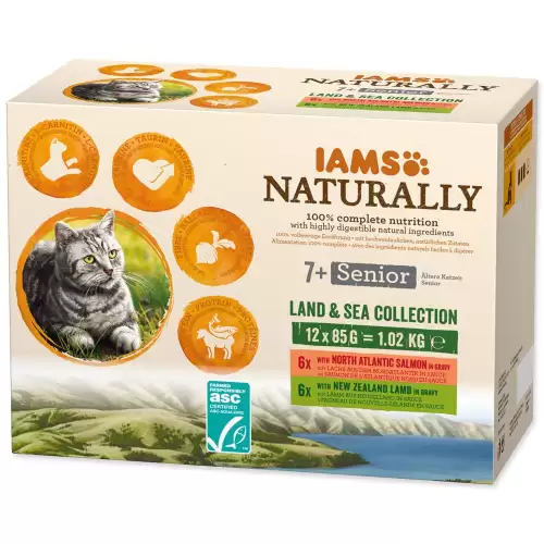 Kapsička IAMS Naturally Senior mořské a suchozemské maso v omáčce multipack 1020g (12x85g)