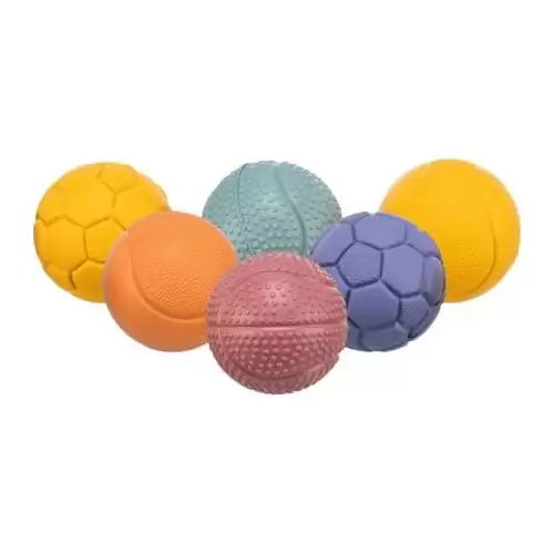 Míček o 4,5 cm, přírodní guma, design míčové sporty, mix barev