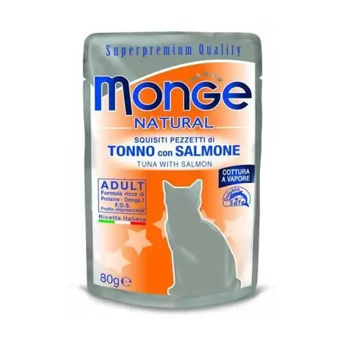 MONGE NATURAL kapsička tuňák v želé s lososem pro kočky 80 g