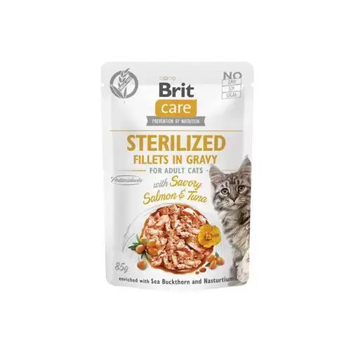 Brit Care Cat Fillets in Gravy Steril. Salmon&Tuna 85g