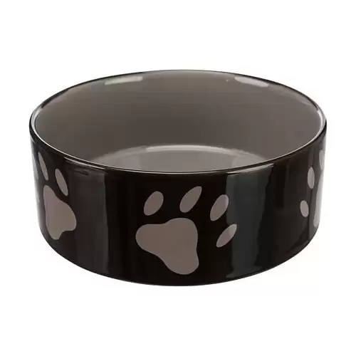 Keramická miska - hnědá/tmavě šedá + motiv tlapky 0,8 l/ ø 16 cm 