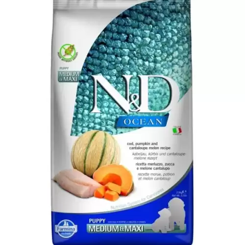  N&D OCEAN Dog GF Cod, Pumpkin & Cantaloupe Melon Puppy Medium & Maxi 2,5 kg