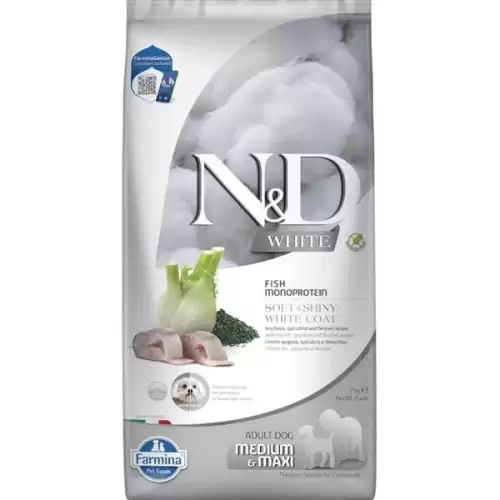  N&D WHITE Dog GF Sea Bass, Spirulina & Fennel Adult Medium & Maxi 7 kg