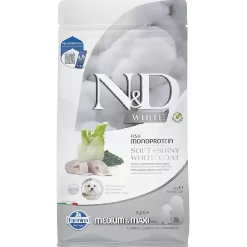  N&D WHITE Dog GF Sea Bass, Spirulina & Fennel Puppy Medium & Maxi 2 kg