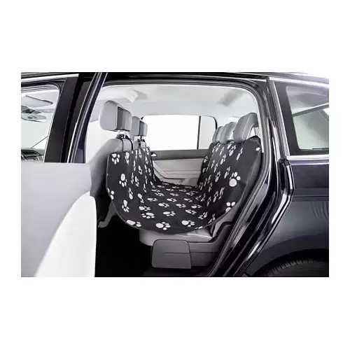 Autopotah nylon/flís, černý s béžovými packami 1,40 x 1,45 m