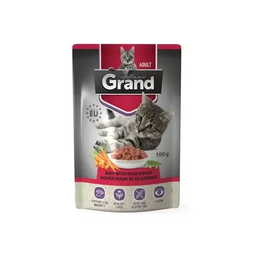 GRAND Cat kapsa Deluxe Adult hovězí se zeleninou 100g