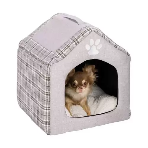 Boudička SILAS s polštářem,  40 x 45 x 40 cm, tkaná látka/polyester, šedá/krémová