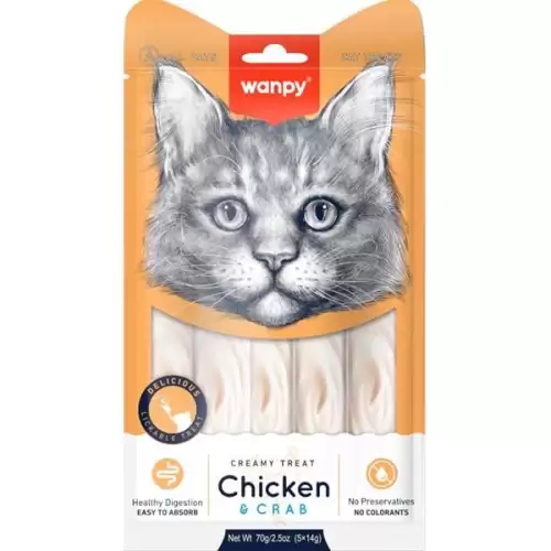  Wanpy Cat Creamy Lickable Treats-Chicken & Crab 5x14 g