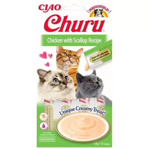  Inaba Churu cat snack Kuře s příchutí hřebenatek 4x 14g