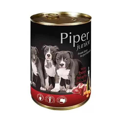 NEW PIPER JUNIOR s hovězím srdcem a mrkví, konzerva pro štěňata 400 g