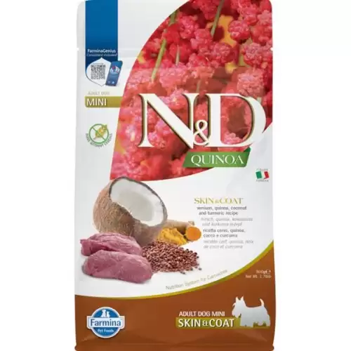  N&D QUINOA Dog GF Skin & Coat, Venison & Coconut Adult Mini 800 g