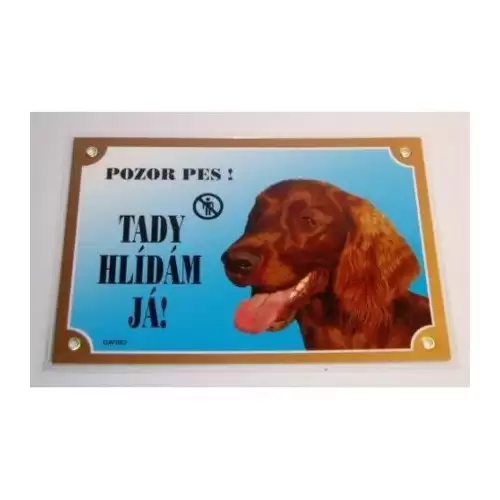 Barevná cedulka Pozor pes, Irský setr