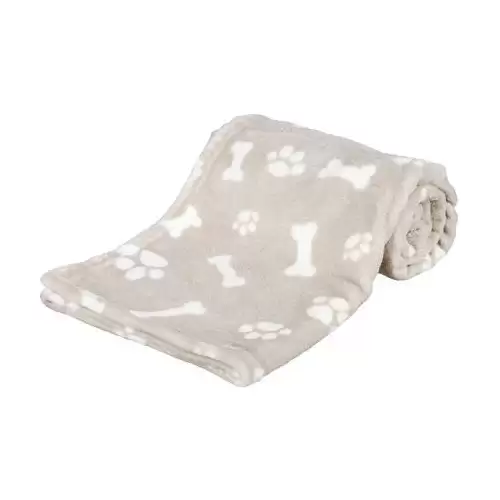 Plyšová deka KENNY, béžová s kostičkami a packami 100 x 75cm