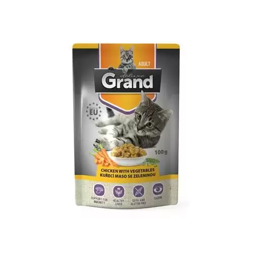 GRAND Cat kapsa Deluxe Adult kuřecí maso se zelen.100g