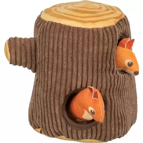 Pařez s veverkou, plyšová hračka pro psy, 16 cm, hnědá/oranžová