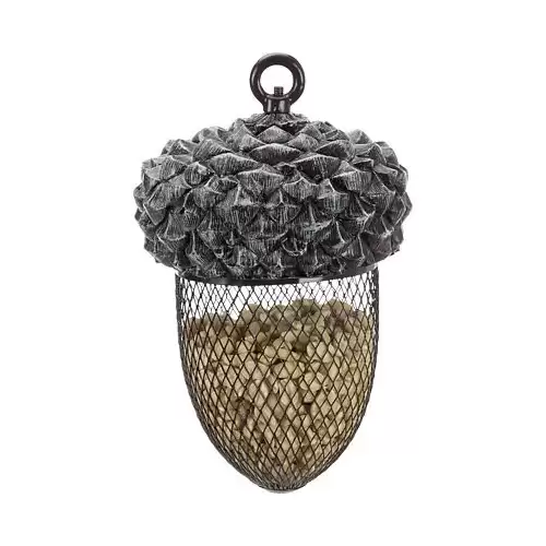 Žalud - zásobník na ptačí krmivo, 700 ml/14×22 cm, pryskyřice/kov, hnědá/bílá