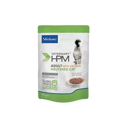 VET HPM Cat Adult Neutered Salm.chunks in gravy 12x85g