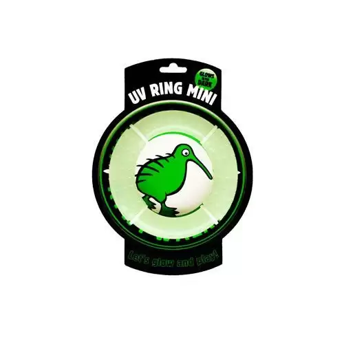Hračka pes GLOW RING MINI plov.a létající z TPR Kiwi