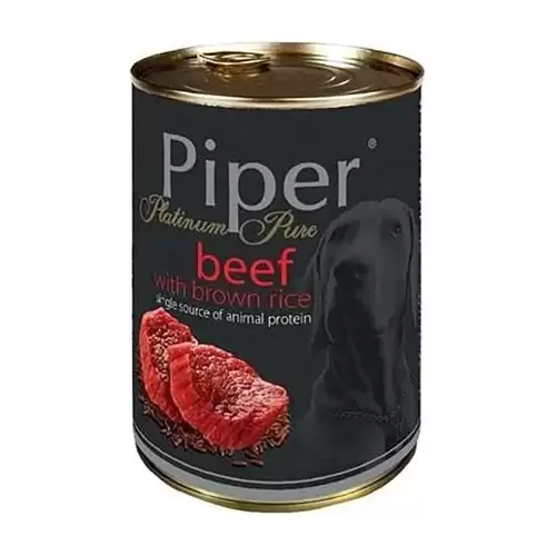 NEW PIPER PURE hovězí s hnědou rýží, konzerva pro psy, 400 g