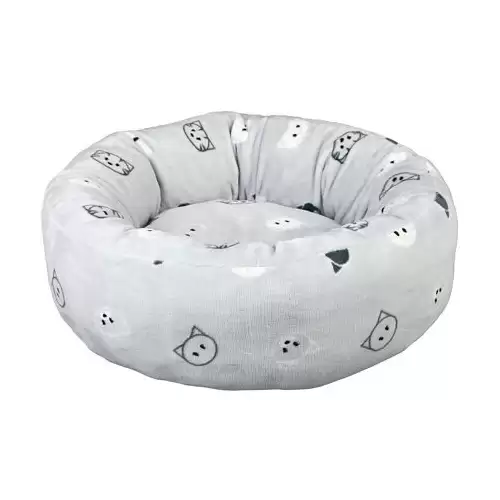 Kulatý pelíšek MIMI 50 cm, motiv kočičí hlavy, světle šedá