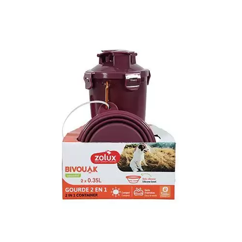 Lahev 2v1+ 2 misky BIVOUAK 2x350ml červená Zolux