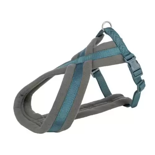 Nylonový postroj PREMIUM podšitý, petrolejová/grafit M:hruď:45-80cm/25mm