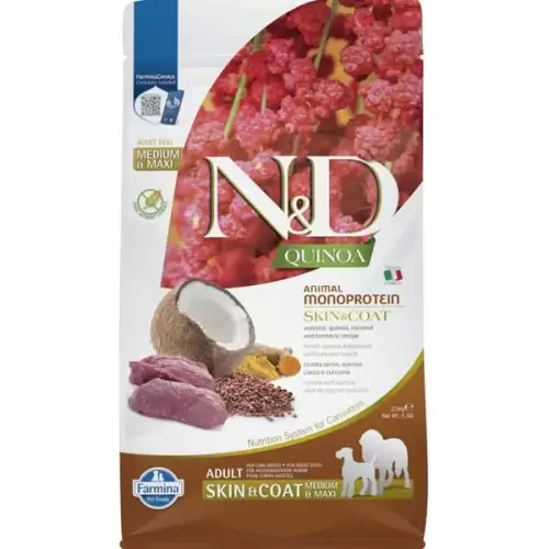  N&D QUINOA Dog GF Skin & Coat, Venison & Coconut Adult Medium & Maxi 2,5 kg