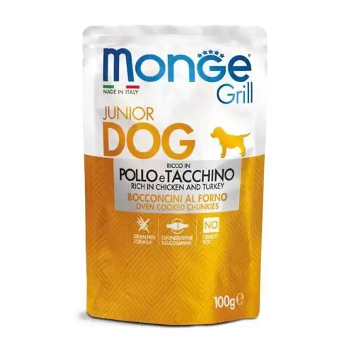 MONGE GRILL JUNIOR kapsička kuřecí s krůtou pro štěňata 100 g