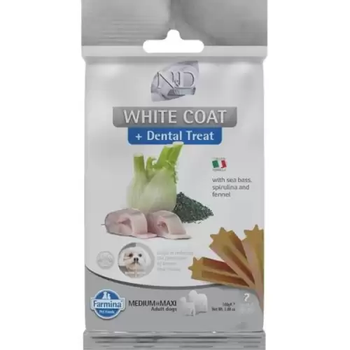  N&D WHITE Dog Dental Snack Sea Bass Medium & Maxi 100 g