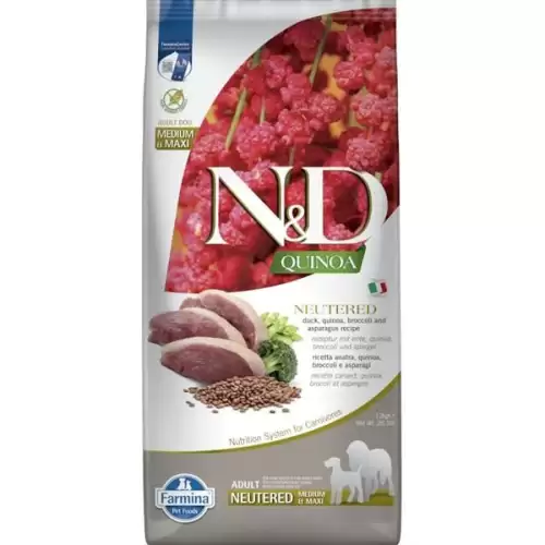  N&D QUINOA Dog GF Duck, Broccoli & Asparagus Neutered Adult Medium & Maxi 12 kg