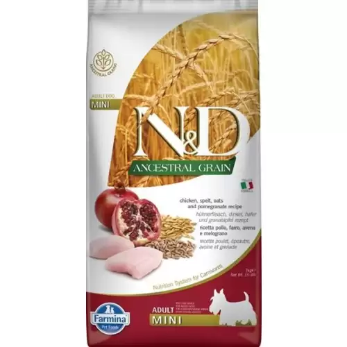  N&D ANCESTRAL GRAIN Dog LG Chicken, Spelt, Oats & Pomegranate Adult Mini 7 kg