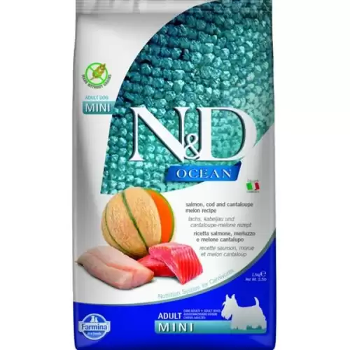  N&D OCEAN Dog GF Salmon, Cod & Cantaloupe Melon Adult Mini 2,5 kg