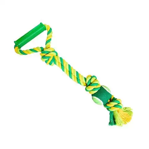 Přetahovadlo s rukojetí HipHop Dog 3 uzly, tenisák 45 cm / 310 g limetová, zelená   