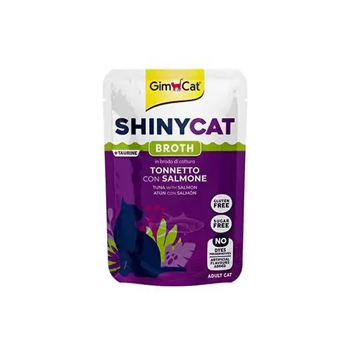 GimCat ShinyCat kapsa tuňák s lososem ve vývaru 70g